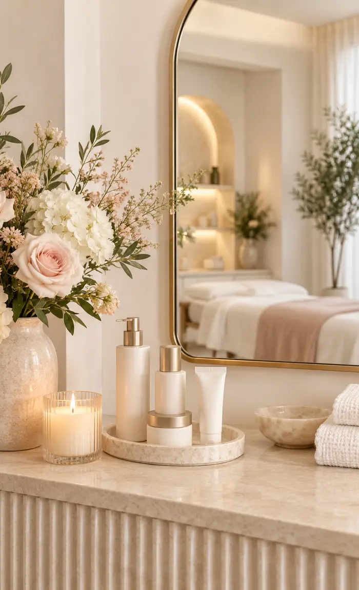 Softly lit spa interior